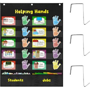 Help Hands Pocket Chart ، وظائف الفصل الدراسي ومخطط جيب الإدارة مع 2 خطاف ، مخطط جيب لمرحلة ما قبل المدرسة ، مخطط الجيب الصغير للدرس ، رائع لمستلزمات المعلم المنزلي (الأزرق)