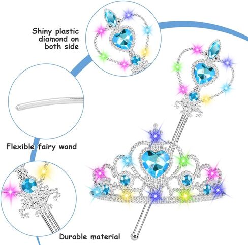 Vicloon 2PCS Light Up Princess Crown and Wands, Princess Dress Up Accessories for Little Girls Christmas Birthday in Kuwait