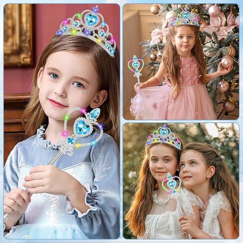 Vicloon 2PCS Light Up Princess Crown and Wands, Princess Dress Up Accessories for Little Girls Christmas Birthday in Kuwait