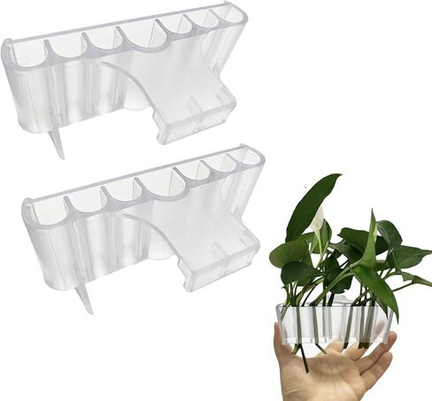 2Pcs 7 Holes Aquarium Plant Holders,Plant Holder for Aquarium with Hooks,Plant Holder for Fish Tank Aquaponic Plant Cultivation and Aquascape Decorations (Transparent) in Kuwait