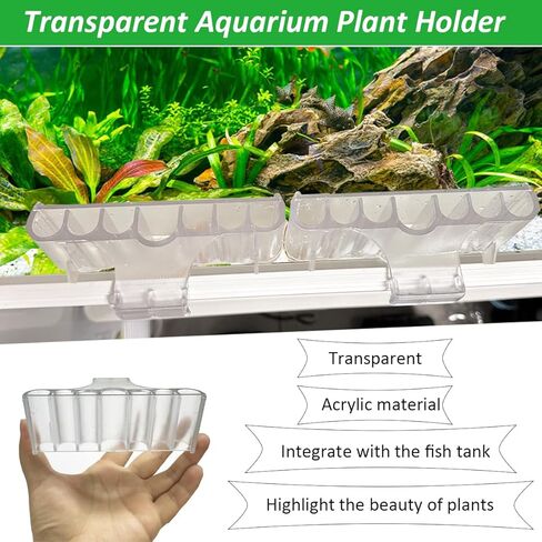 2Pcs 7 Holes Aquarium Plant Holders,Plant Holder for Aquarium with Hooks,Plant Holder for Fish Tank Aquaponic Plant Cultivation and Aquascape Decorations (Transparent) in Kuwait