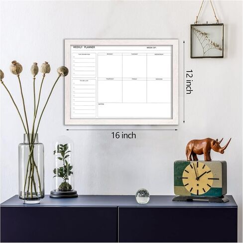 White Board Weekly Calendar Dry Erase Planner for Wall-16"X12",White Solid Wood Frame,Minimal/Modern Design, Magnetic Whiteboard Planner for to Do List, Memo, School, Home, Office, Kitchen in Kuwait