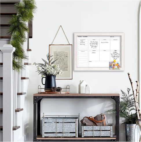 White Board Weekly Calendar Dry Erase Planner for Wall-16"X12",White Solid Wood Frame,Minimal/Modern Design, Magnetic Whiteboard Planner for to Do List, Memo, School, Home, Office, Kitchen in Kuwait