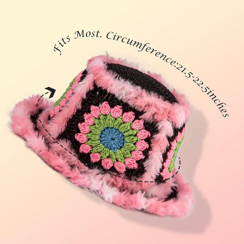 Noocro Crochet Kit for Beginners or Intermediate Level, Fuzzy Granny Square Bucket Hat, Step by Step Video Tutorial, Detailed Instruction Complete Kit Craft Supplies Holiday Gift in Kuwait