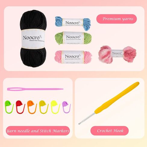 Noocro Crochet Kit for Beginners or Intermediate Level, Fuzzy Granny Square Bucket Hat, Step by Step Video Tutorial, Detailed Instruction Complete Kit Craft Supplies Holiday Gift in Kuwait