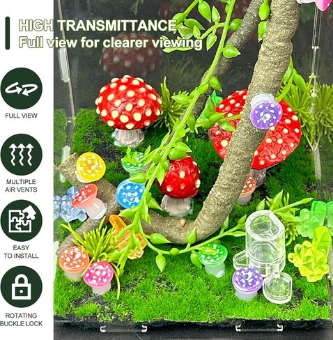 Jumping Spider Enclosure,DIY Insects Habitat,Small Reptile Terrarium Glass House Accessories Set,with Temperature and Humidity Detector Water Feeder Platform Hide,5.5“x5.5"x9.5“ (Forest) in Saudi Arabia