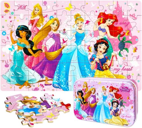 NEILDEN Jigsaw Puzzles for Kids Ages 4-8 Puzzles Packed in Tin Box 60 Pieces Learning Educational Puzzles for Children Girls and Boys, Princess in Kuwait