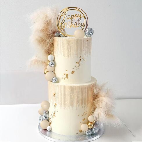 Balls Cake Topper Disco Balls Boho Artificial Feathers Cake Decorations for Boho Themed Party Supplies (Khaki) in Saudi Arabia