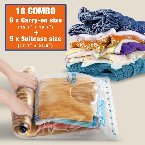 HIBAG 12 Compression Bags for Travel, Travel Essentials Compression Bags, Vacuum Packing Space Saver Zipper Bags for Cruise Travel Accessories (12-Travel) in Kuwait