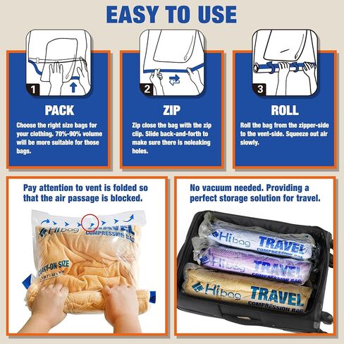 HIBAG 12 Compression Bags for Travel, Travel Essentials Compression Bags, Vacuum Packing Space Saver Zipper Bags for Cruise Travel Accessories (12-Travel) in Kuwait