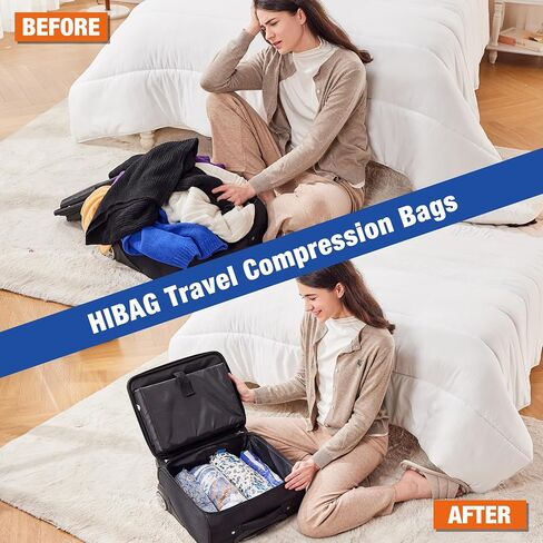 HIBAG 12 Compression Bags for Travel, Travel Essentials Compression Bags, Vacuum Packing Space Saver Zipper Bags for Cruise Travel Accessories (12-Travel) in Kuwait