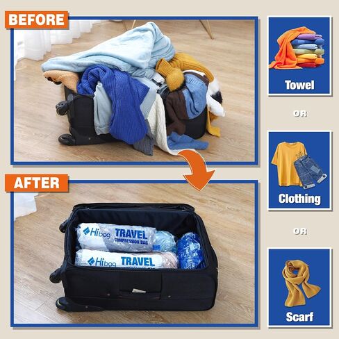 HIBAG 12 Compression Bags for Travel, Travel Essentials Compression Bags, Vacuum Packing Space Saver Zipper Bags for Cruise Travel Accessories (12-Travel) in Kuwait