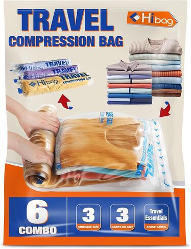 HIBAG 12 Compression Bags for Travel, Travel Essentials Compression Bags, Vacuum Packing Space Saver Zipper Bags for Cruise Travel Accessories (12-Travel) in Kuwait