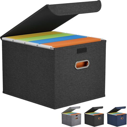 Lifewit File Organizer Box for A4-sized Hanging File Folders, Portable Storage File Boxes with Plastic Slide, File Boxes Document Storage for School, Home, Office, Folders Storage Dark Gray 2 Pack in Saudi Arabia