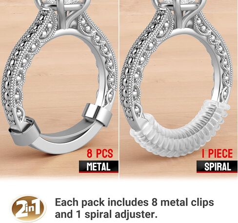 Omilly Filled Metal Ring Guard for Loose Rings, Invisible Ring Size Adjuster, Fits Ring Width 1.3mm-10mm, Easy to Use, 8 Pack with 4 Sizes, Secure Fit for Women & Men-Golden in Saudi Arabia