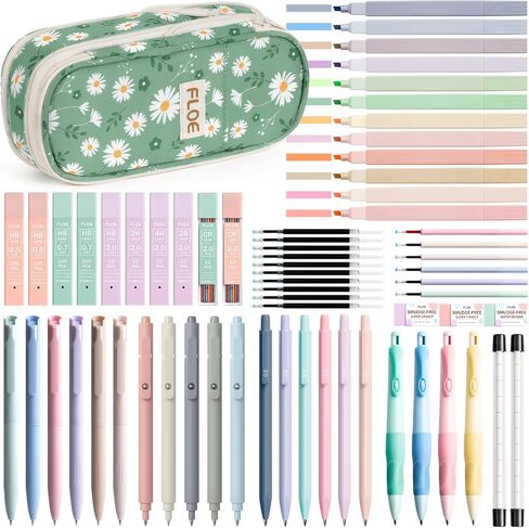 65PCS Aesthetic School Supplies with Cute Pencil Case, Pastel Highlighters Gel Pens Mechanical Pencils Set 0.5 0.7 & 2.0mm, Office Back to School Supplies College Essentials Kit Student Stationary Set in Saudi Arabia