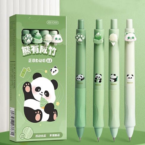 4 Pcs Cute Mechanical Pencils 0.5mm Cute Cartoon Panda Mechanical Pencil Kawaii Soft Grip Pencils School Pencil for Kids Students Girls Boys Women (Panda) in Saudi Arabia