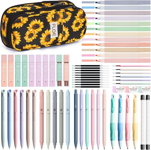 65PCS Aesthetic School Supplies with Cute Pencil Case, Pastel Highlighters Gel Pens Mechanical Pencils Set 0.5 0.7 & 2.0mm, Office Back to School Supplies College Essentials Kit Student Stationary Set in Saudi Arabia