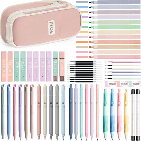 65PCS Aesthetic School Supplies with Cute Pencil Case, Pastel Highlighters Gel Pens Mechanical Pencils Set 0.5 0.7 & 2.0mm, Office Back to School Supplies College Essentials Kit Student Stationary Set in Saudi Arabia