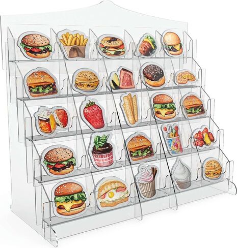 Acrylic Sticker Display Stand with Curved Pockets for Big 4'' Stickers- Brochure Holder with Customizable Space - On the Go Display Stands for Vendor Events - Ideal for Small Business Vendors (Large) in Saudi Arabia