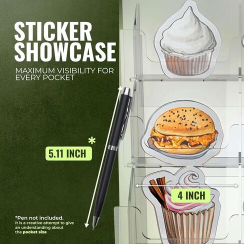 Acrylic Sticker Display Stand with Curved Pockets for Big 4'' Stickers- Brochure Holder with Customizable Space - On the Go Display Stands for Vendor Events - Ideal for Small Business Vendors (Large) in Saudi Arabia