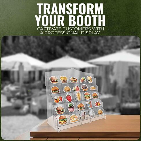 Acrylic Sticker Display Stand with Curved Pockets for Big 4'' Stickers- Brochure Holder with Customizable Space - On the Go Display Stands for Vendor Events - Ideal for Small Business Vendors (Large) in Saudi Arabia