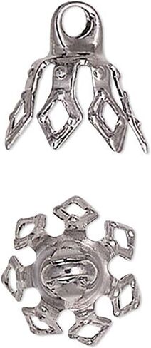 50 Fancy Filigree Bell Bead End Cap Bails with Loop to Make Charm Pendants, 7 Flexible Leg Prongs (Silver Plated) in Kuwait