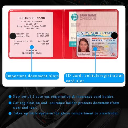 Kewucn 2 Pack حامل تسجيل وتأمين السيارة، منظم صندوق القفازات التلقائي مع شريط فيلكرو قوي، ملحقات داخلية للمركبة للبطاقات، رخصة القيادة والمستندات الأساسية (أحمر-قطعتان) in Kuwait
