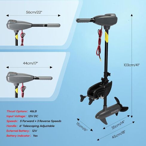 PEXMOR 8 Speed Electric Trolling Motor, Electric Outboard Boat Motor w/Adjustable Handle & LED Indicator, Transom Mounted for Saltwater, Kayak, Fishing Boat in Kuwait