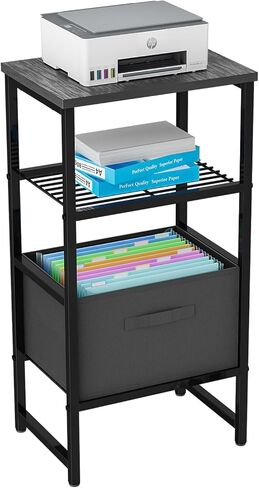 4-Tier Printer Stand with Fabric Drawer, Large Printer Table with Storage Shelf, Side Table for Home Office Small Spaces Organization, Black in Saudi Arabia