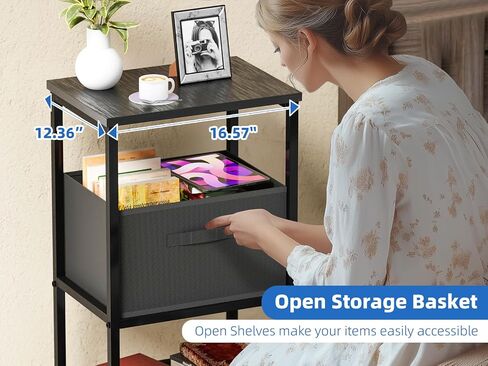 4-Tier Printer Stand with Fabric Drawer, Large Printer Table with Storage Shelf, Side Table for Home Office Small Spaces Organization, Black in Saudi Arabia