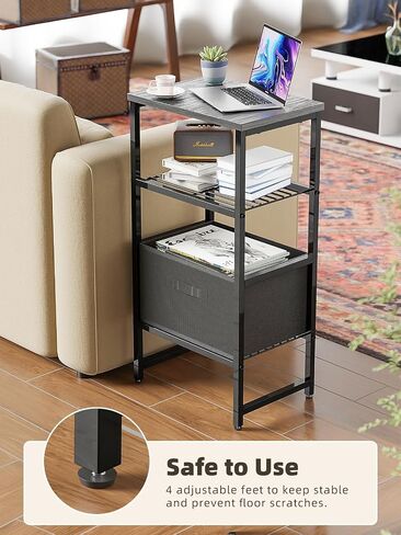 4-Tier Printer Stand with Fabric Drawer, Large Printer Table with Storage Shelf, Side Table for Home Office Small Spaces Organization, Black in Saudi Arabia