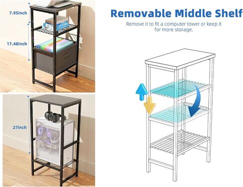 4-Tier Printer Stand with Fabric Drawer, Large Printer Table with Storage Shelf, Side Table for Home Office Small Spaces Organization, Black in Saudi Arabia