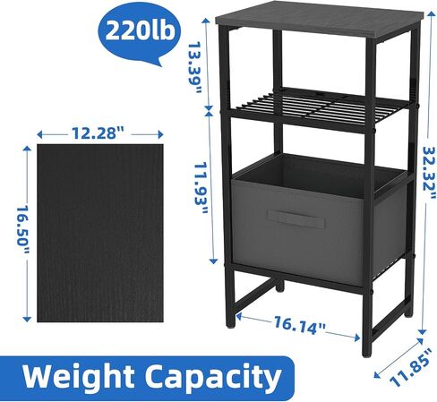 4-Tier Printer Stand with Fabric Drawer, Large Printer Table with Storage Shelf, Side Table for Home Office Small Spaces Organization, Black in Saudi Arabia