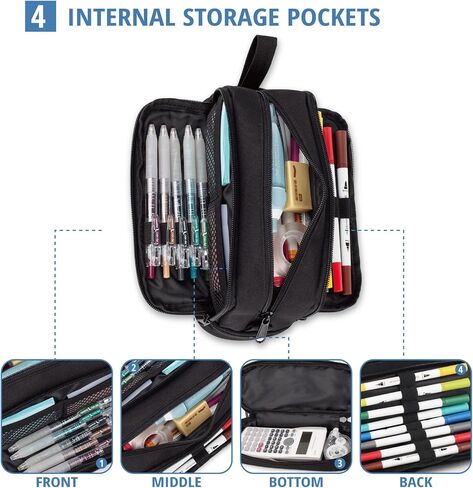 ATRIPACK Tactical 4 Compartments Pencil Case for Boys,Big Canvas Pen Pouch Bag, Large Capacity Pen Box, Tool Bag for Middle School College Office Organizer for Kids Men Women Adult Teens in Kuwait