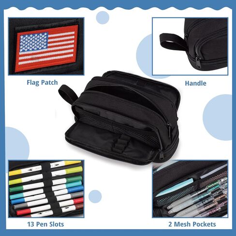 ATRIPACK Tactical 4 Compartments Pencil Case for Boys,Big Canvas Pen Pouch Bag, Large Capacity Pen Box, Tool Bag for Middle School College Office Organizer for Kids Men Women Adult Teens in Kuwait