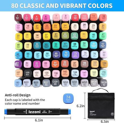 80 Colors Alcohol Markers Set, Dual Tip (Fine & Chisel) Coloring Markers, Permanent Art Drawing Marker for Kids Sketching Adult Coloring with Case and Holders (80 Colors - Black) in Saudi Arabia