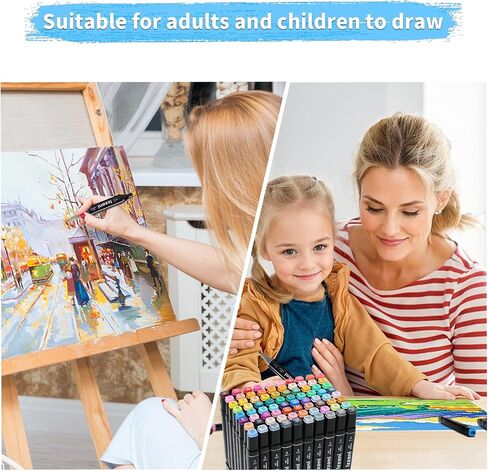 80 Colors Alcohol Markers Set, Dual Tip (Fine & Chisel) Coloring Markers, Permanent Art Drawing Marker for Kids Sketching Adult Coloring with Case and Holders (80 Colors - Black) in Saudi Arabia