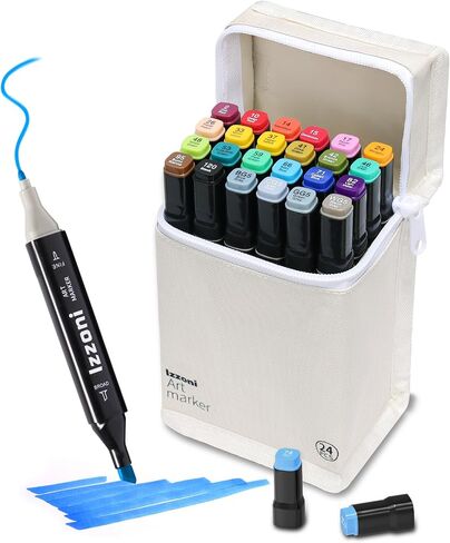 80 Colors Alcohol Markers Set, Dual Tip (Fine & Chisel) Coloring Markers, Permanent Art Drawing Marker for Kids Sketching Adult Coloring with Case and Holders (80 Colors - Black) in Saudi Arabia