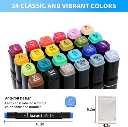 80 Colors Alcohol Markers Set, Dual Tip (Fine & Chisel) Coloring Markers, Permanent Art Drawing Marker for Kids Sketching Adult Coloring with Case and Holders (80 Colors - Black) in Saudi Arabia