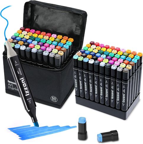 80 Colors Alcohol Markers Set, Dual Tip (Fine & Chisel) Coloring Markers, Permanent Art Drawing Marker for Kids Sketching Adult Coloring with Case and Holders (80 Colors - Black) in Saudi Arabia