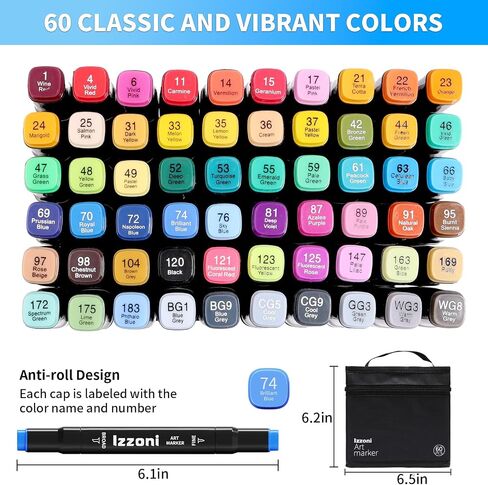 80 Colors Alcohol Markers Set, Dual Tip (Fine & Chisel) Coloring Markers, Permanent Art Drawing Marker for Kids Sketching Adult Coloring with Case and Holders (80 Colors - Black) in Saudi Arabia