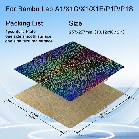Ideaformer 3D Printer PEH PER Build Plate for Bambu Lab A1/X1C/X1/X1E/P1P/P1S, 257x257mm Spring Steel Plate, Double Sided Flexible Waterdrop PEH+Wood Grain PER Removable Platform for Bambu 3D Printers in Kuwait