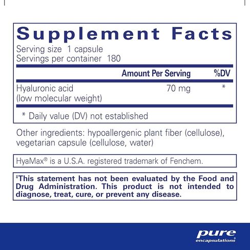 Pure Encapsulations Hyaluronic Acid - for Skin Hydration, Joint Lubrication & Joint Health* - Effective Absorption - Gluten Free - Vegan & Non-GMO - 60 Capsules in Kuwait