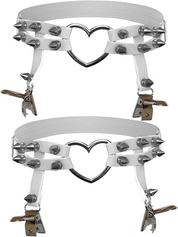 Adove Women Adjustable Leather Thigh Garter, Heart Shaped Leg Garter with Clips punk goth Garters for thigh high socks black(DWD01 2P) in Kuwait
