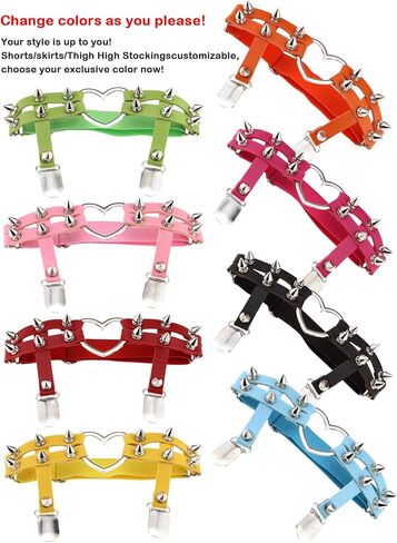 Adove Women Adjustable Leather Thigh Garter, Heart Shaped Leg Garter with Clips punk goth Garters for thigh high socks black(DWD01 2P) in Kuwait