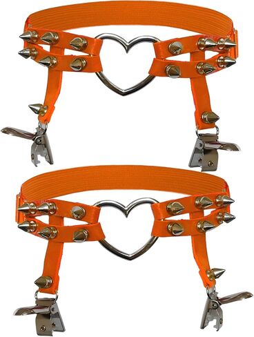 Adove Women Adjustable Leather Thigh Garter, Heart Shaped Leg Garter with Clips punk goth Garters for thigh high socks black(DWD01 2P) in Kuwait