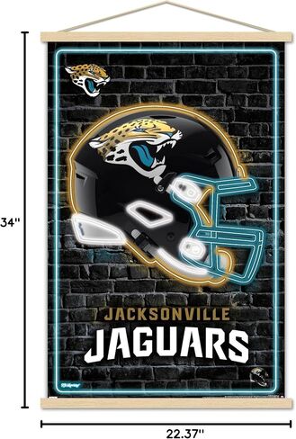 Trends International NFL Jacksonville Jaguars - Neon Helmet 23 Wall Poster, 22.37" x 34.00", Print and Black Hanger Bundle in Saudi Arabia
