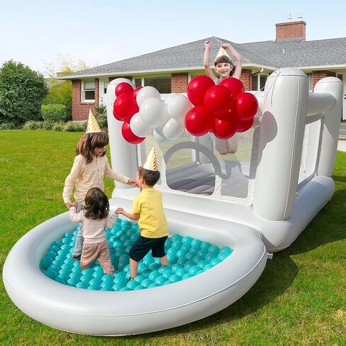 White Bounce House Toddler Bounce House, Bounce House for Kids 3-6 Mini Bounce House, Indoor Outdoor Inflatable Bounce House for Kids and Adults in Saudi Arabia