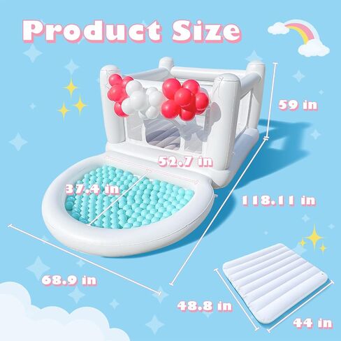 White Bounce House Toddler Bounce House, Bounce House for Kids 3-6 Mini Bounce House, Indoor Outdoor Inflatable Bounce House for Kids and Adults in Saudi Arabia